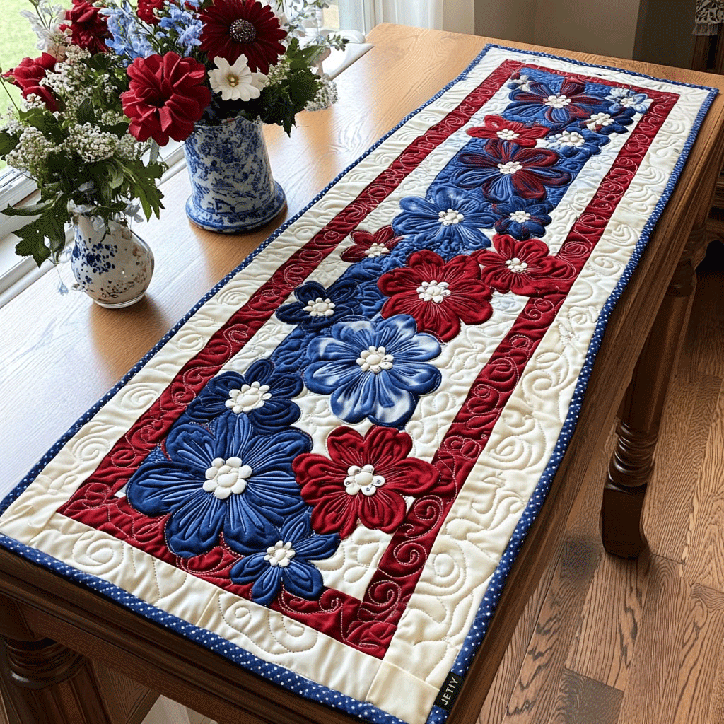 Daisies for Independence Quilted Table Runner NCU0PT3389