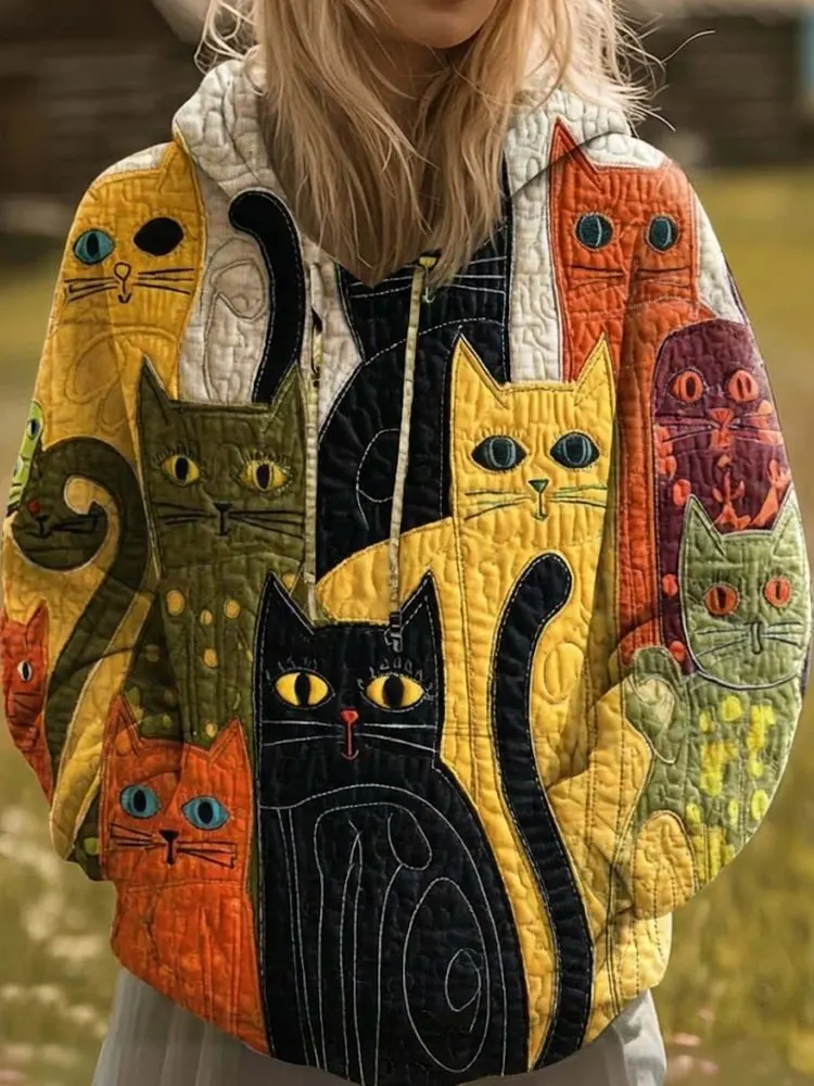 Hippie Van Quilted Casual Regular Fit Long Sleeve Hoodie Sweatshirt