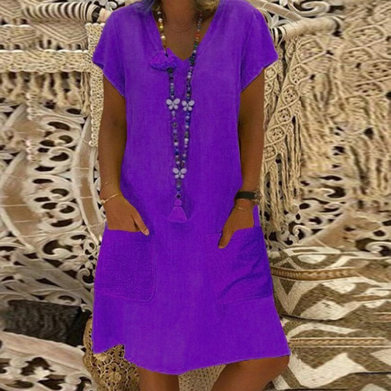 🔥SUMMER HOT SALE - 48% OFF🔥V-neck Pocket Loose Midi Dress 9 colours 8 sizes (🔥Buy 2 Free Shipping🔥)