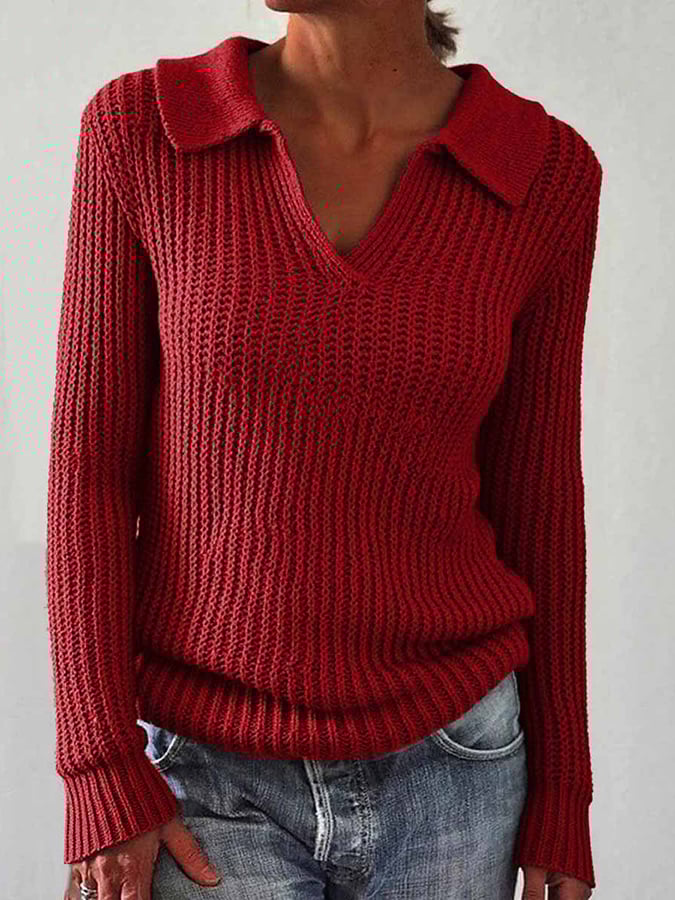 Women'S Autumn And Winter Casual Long-Sleeved Lapel Sweater