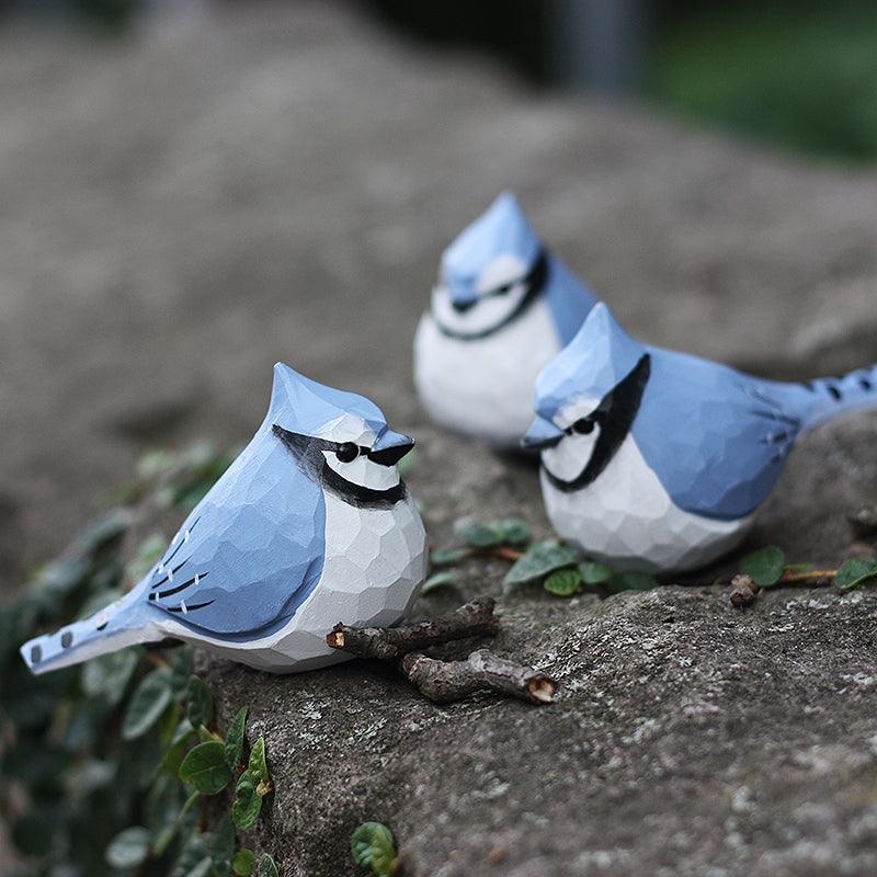 Blue Jay Bird Figurine Hand Carved Painted Wooden