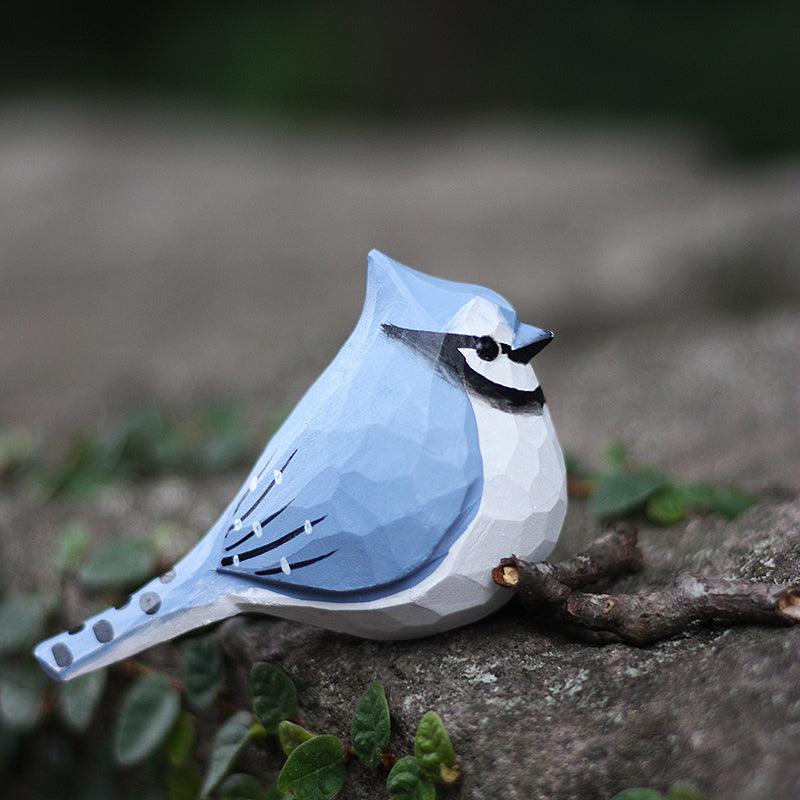 Blue Jay Bird Figurine Hand Carved Painted Wooden