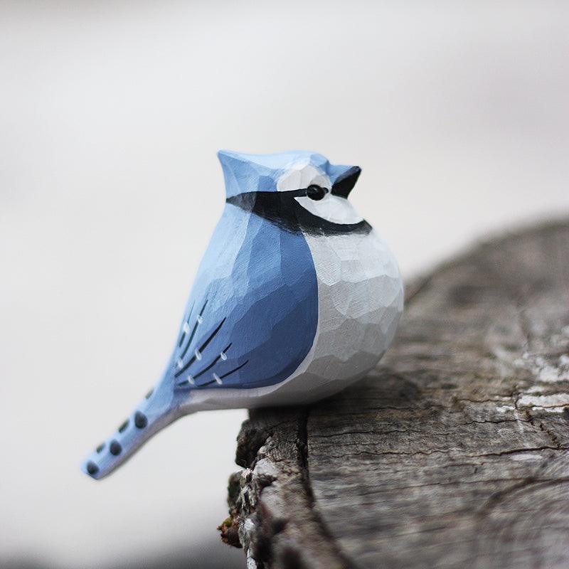 Blue Jay Bird Figurine Hand Carved Painted Wooden