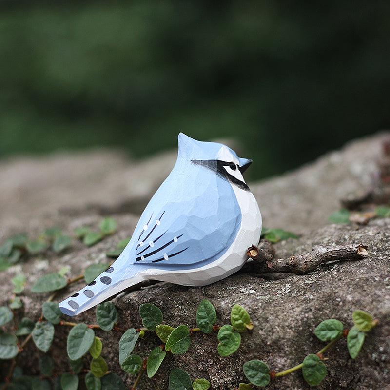 Blue Jay Bird Figurine Hand Carved Painted Wooden