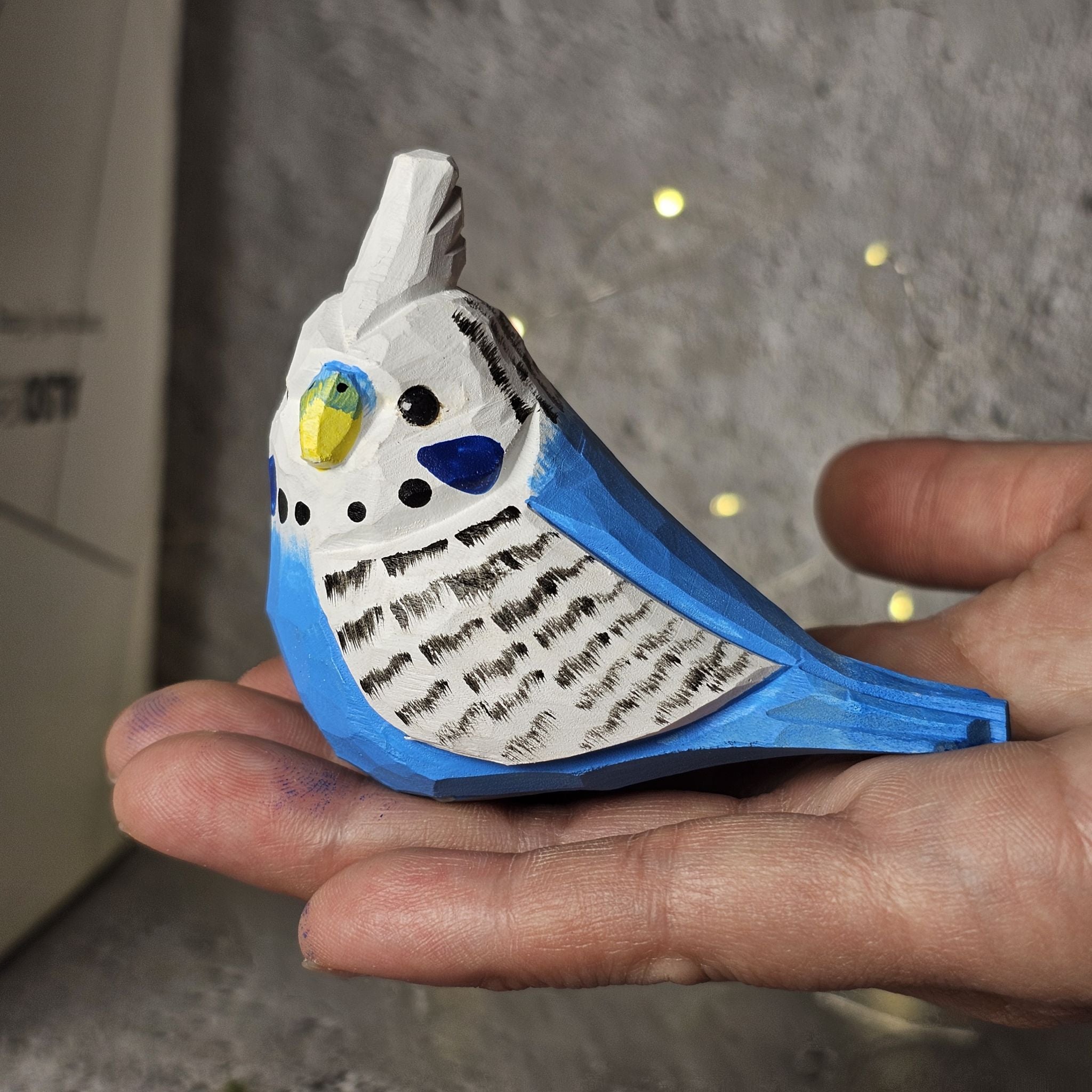 Budgie Hand-Painted Wood Figurine
