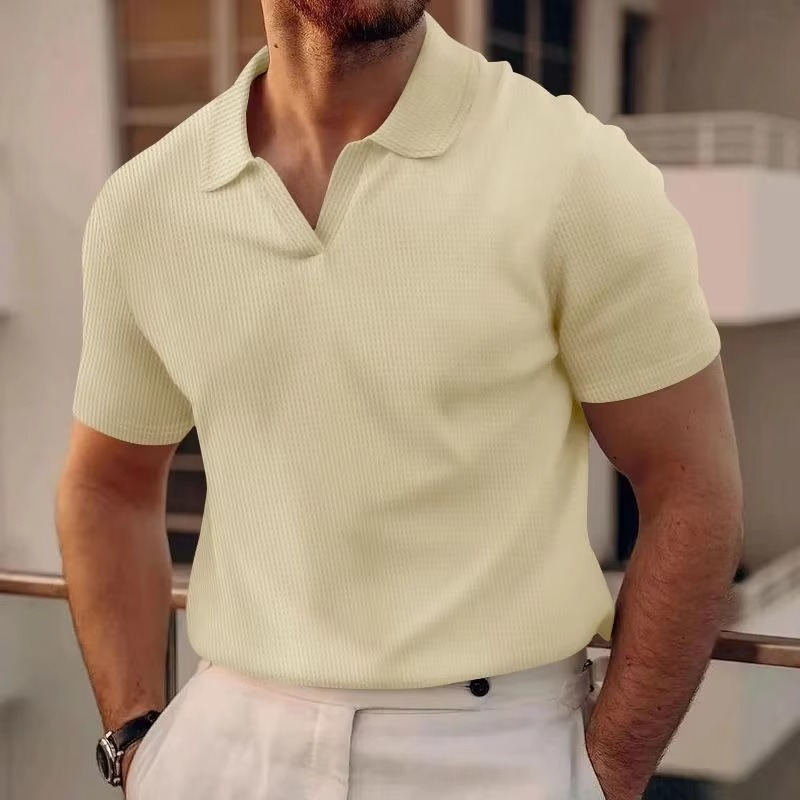Casual Short Sleeve Polo Shirt for Men - V-Neck Stylish Design, Comfortable Everyday Wear