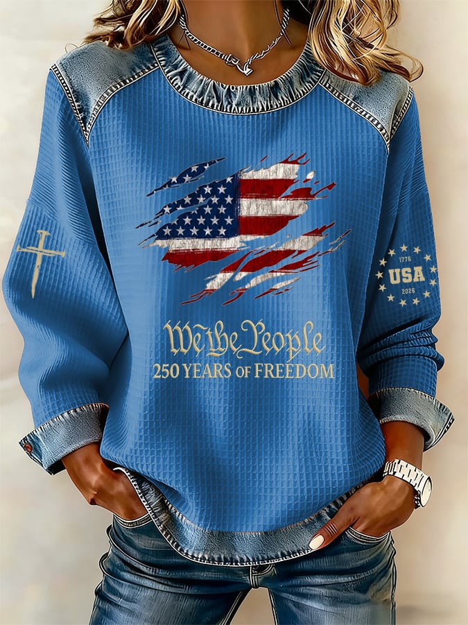 Women's 250th America Anniversary Casual Printed Waffle Sweatshirt