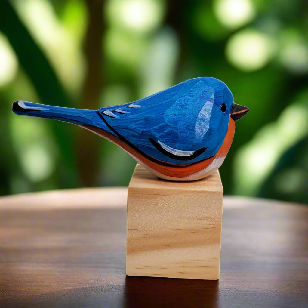 Eastern Bluebird Figurine Hand Carved Painted Wooden