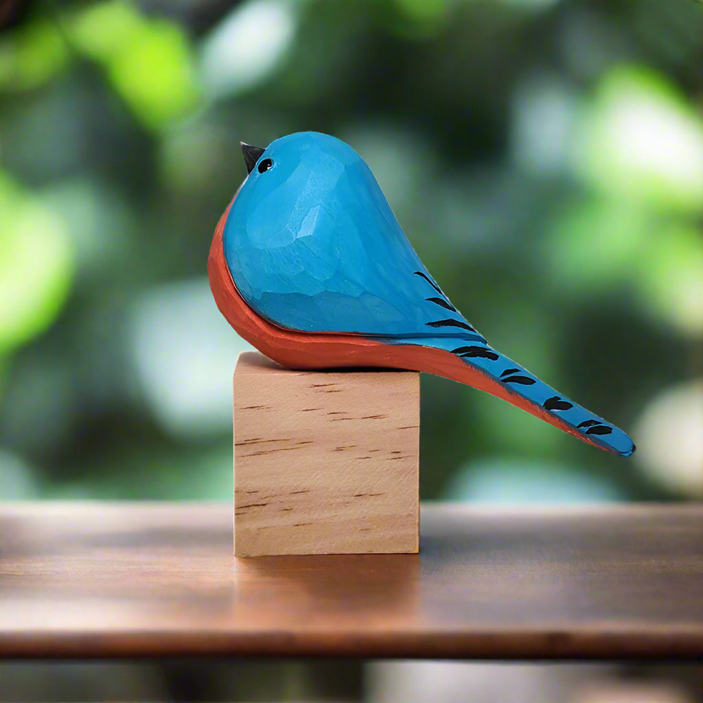 Eastern Bluebird Figurine Hand Carved Painted Wooden