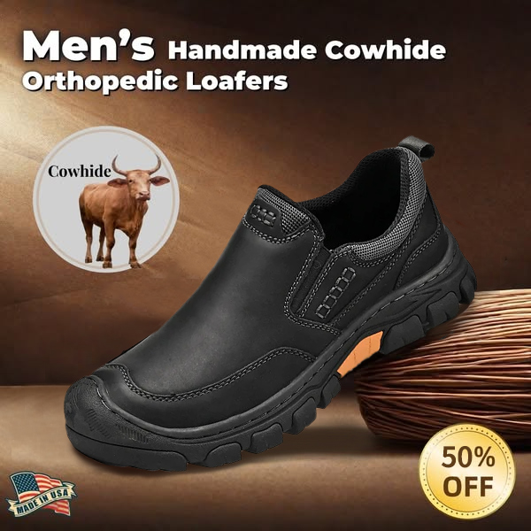 ⏰Promotion - 50% OFF🔥 Men's Wide Toe Slip-On Leather Loafers | Arch Support & Anti-Collision Outdoor Shoes