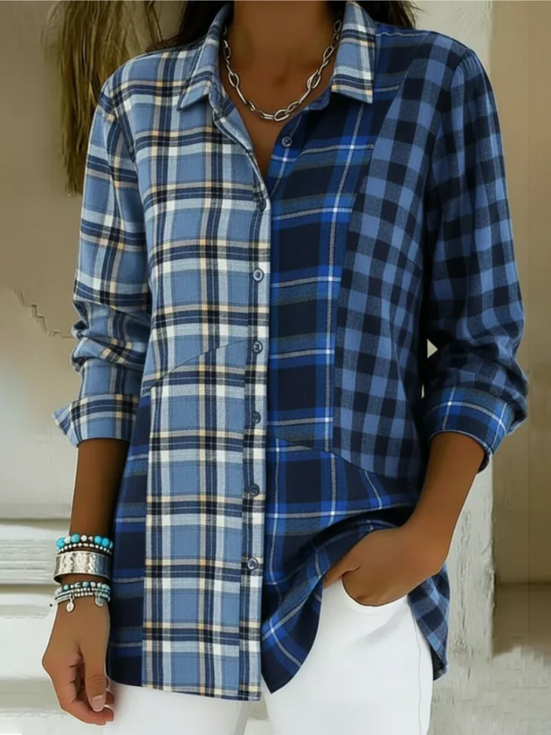 Long-Sleeved Blouse With Check Pattern
