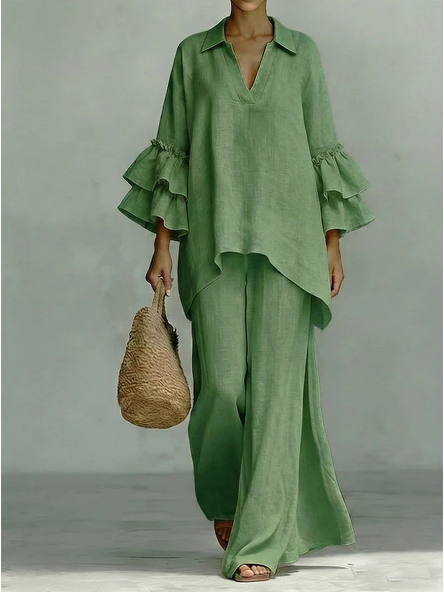 Women's Minimalist Long Sleeve Top & Wide Leg Pants
