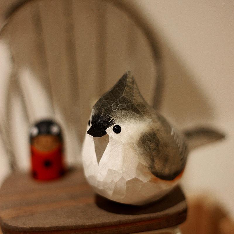 Tufted Titmouse Figurines Hand Carved Painted Wooden