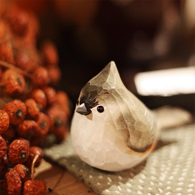 Tufted Titmouse Figurines Hand Carved Painted Wooden