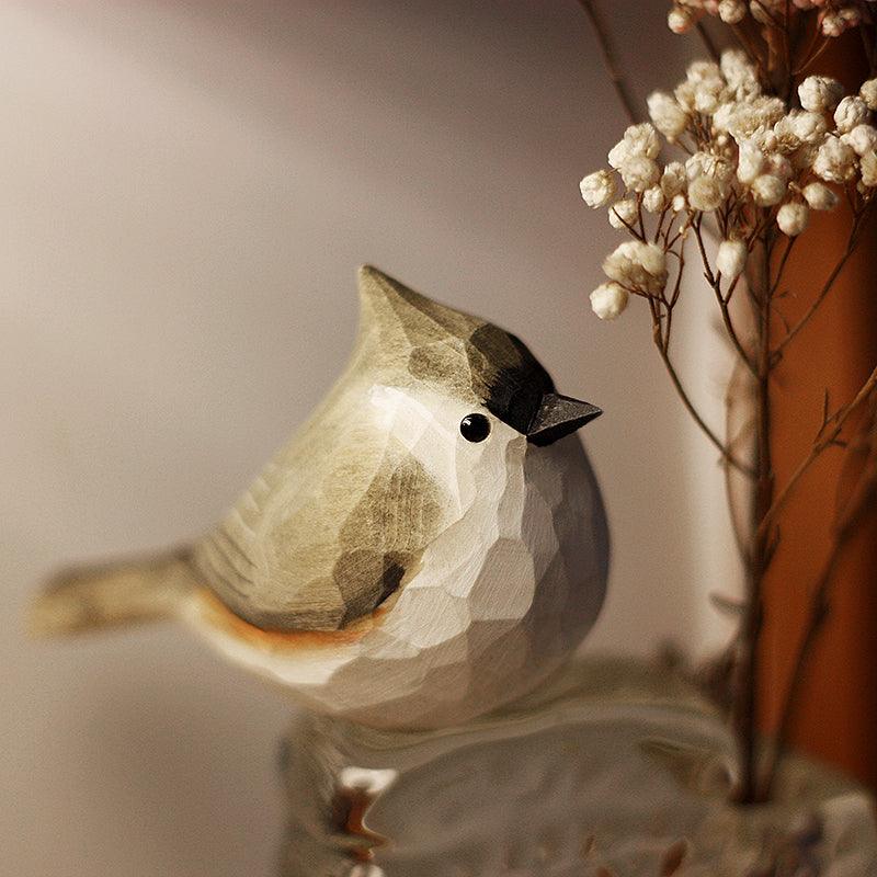 Tufted Titmouse Figurines Hand Carved Painted Wooden