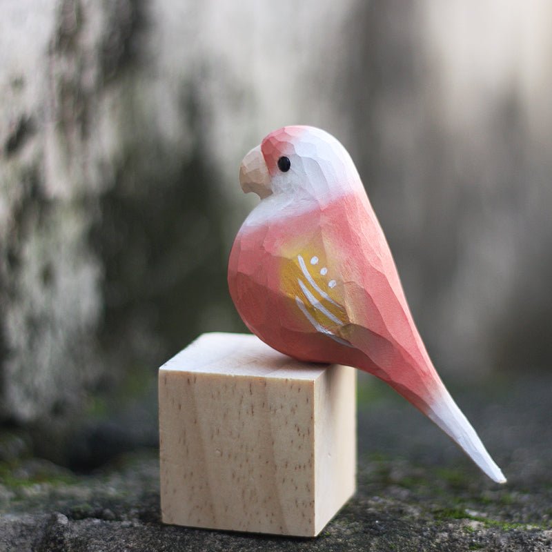 Vibrant Parakeet Figurine - Hand-Painted Wooden Sculpture for Bird Lovers