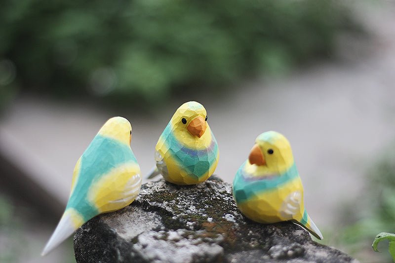 Vibrant Parakeet Figurine - Hand-Painted Wooden Sculpture for Bird Lovers
