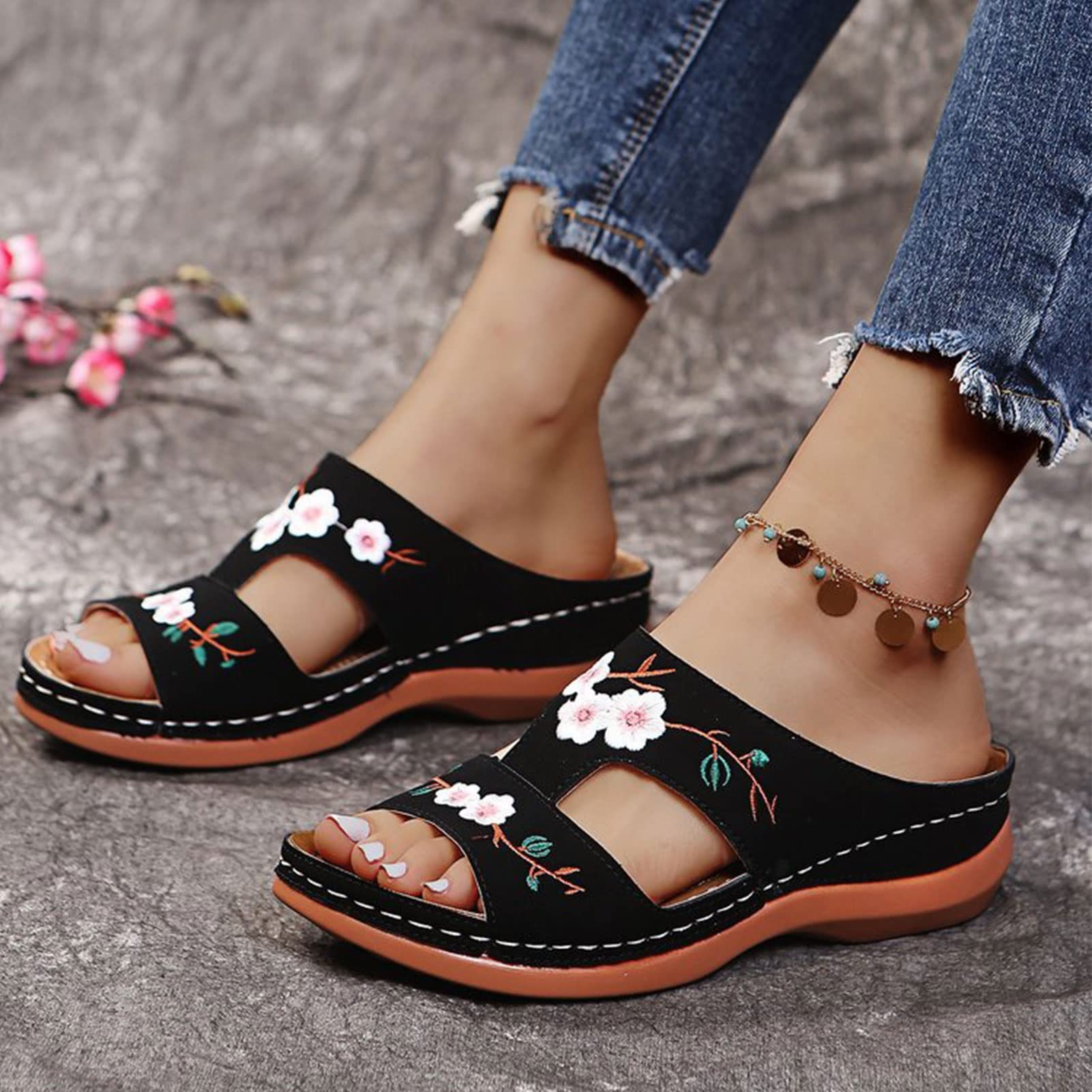 Women’s Floral Embroidered Wedge Sandals
