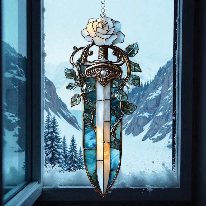 White Rose Sword Acrylic Suncatcher
