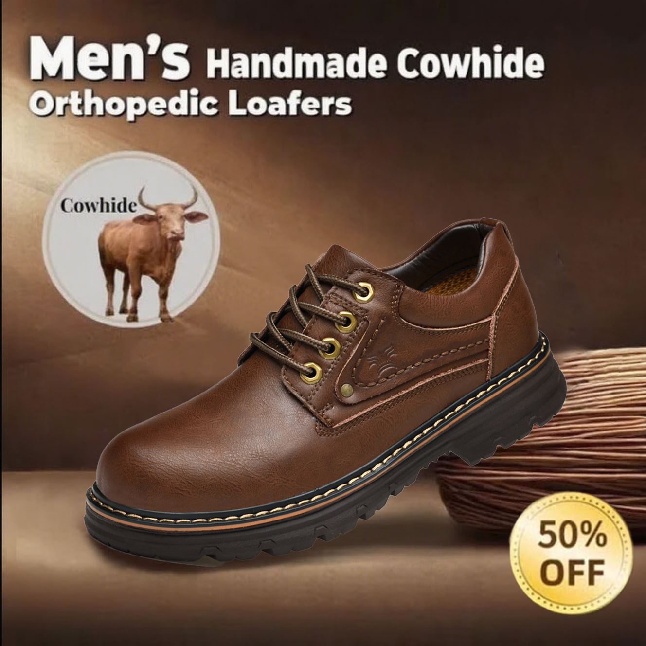 ⏰Limited Time Sale 70% OFF-Men's handmade genuine leather wide toe orthopedic shoes