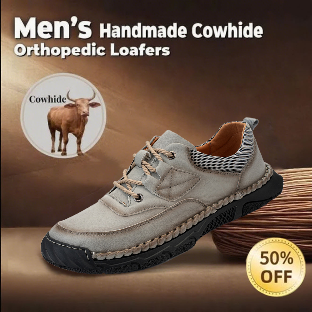 🔥New models available, 40% off🎉Men's genuine leather handmade walking shoes for foot pain relief with arch support