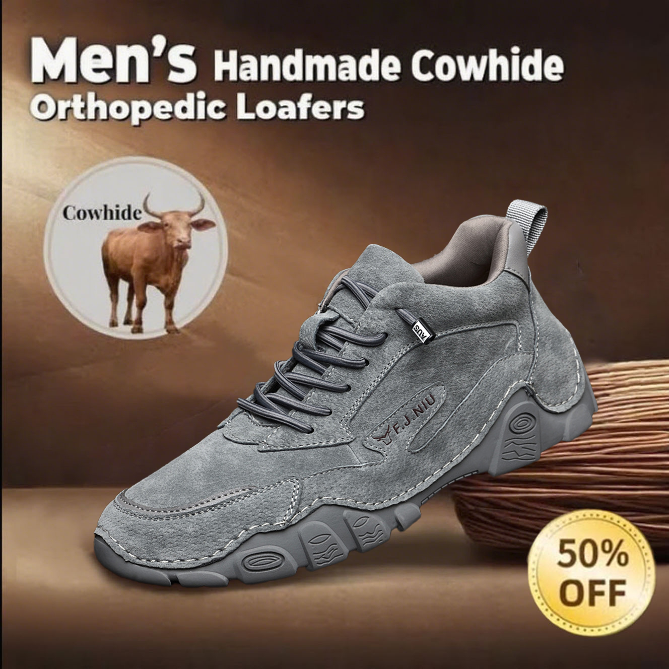 🔥Hot-selling-Men's non-slip genuine leather orthopedic shoes with arch support