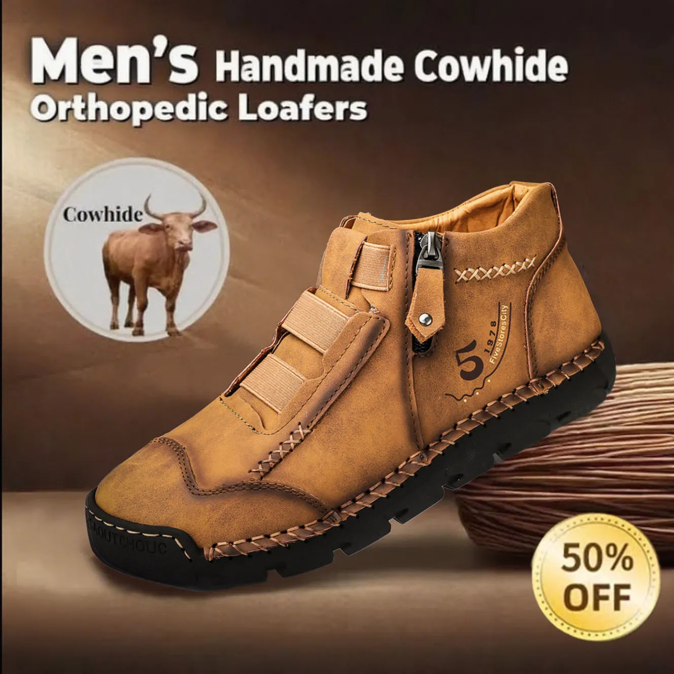 🔥Today 70% off🔥Men's genuine leather waterproof non-slip fashionable orthopedic shoes