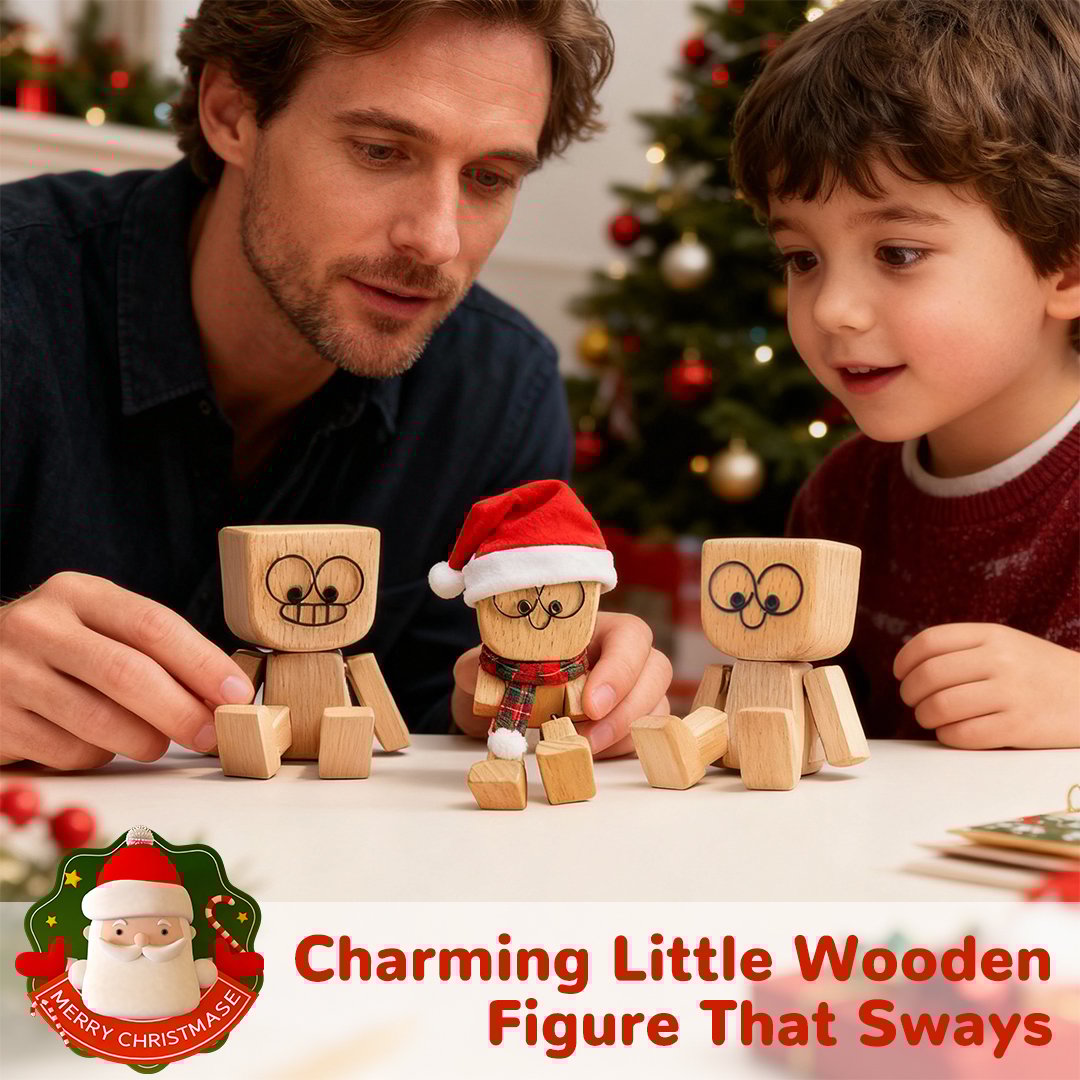 LAST DAY 49% OFF🔥Charming Little Swaying Wooden Figure with 3 Looks (Xmas & Flower) & 12PCS Magnetic Expressions