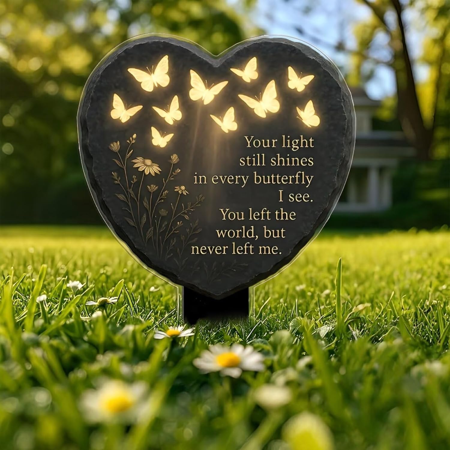 🦋💖 Unique Butterfly Heart-Shaped Floral Acrylic Outdoor Memorial Plaque