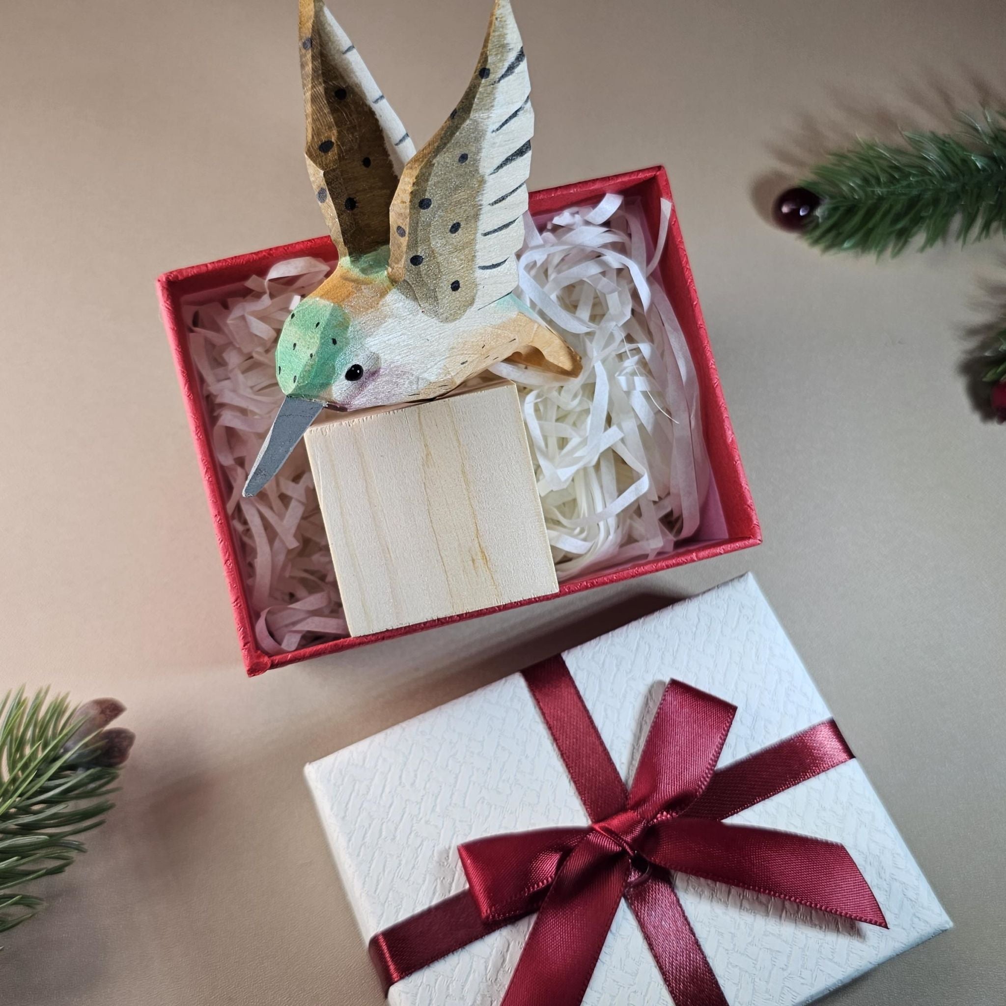 Bird Figurine comes with wooden stand and gift box packaging