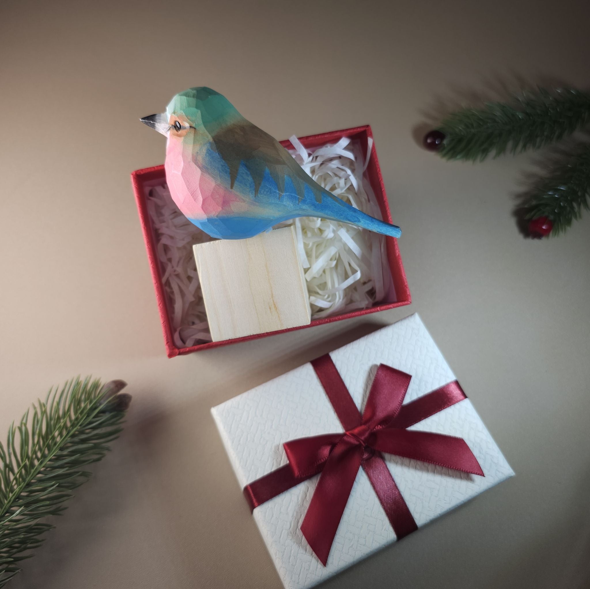 Bird Figurine comes with wooden stand and gift box packaging
