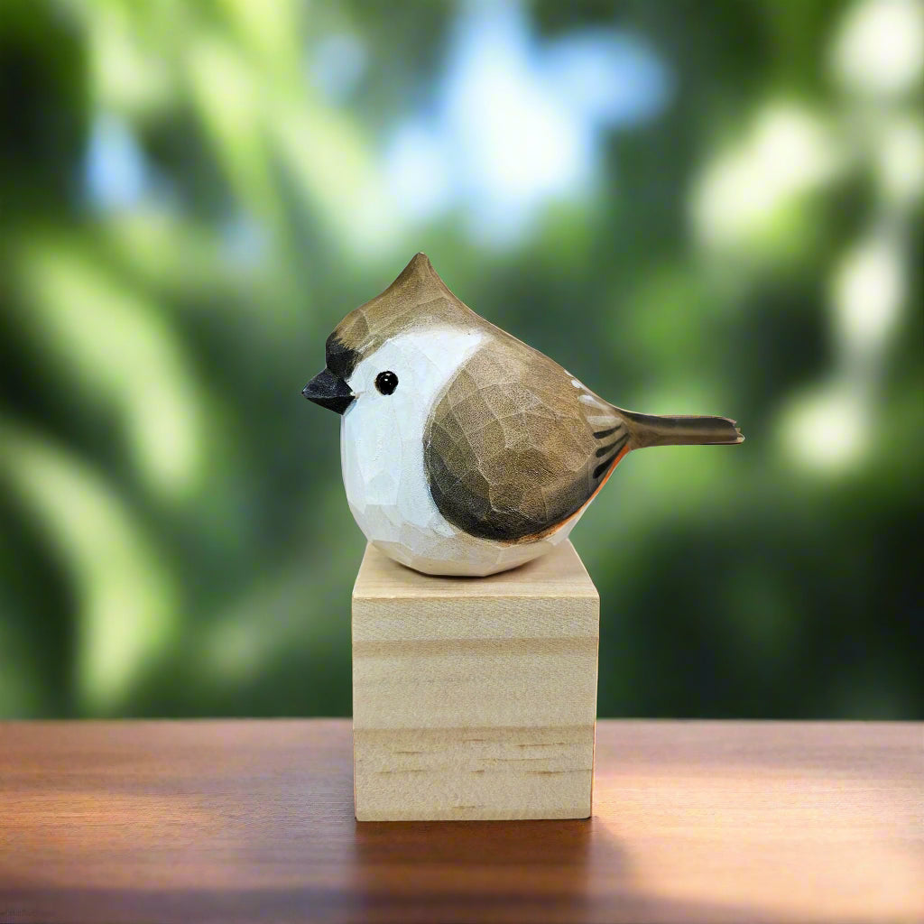 Tufted Titmouse Figurines Hand Carved Painted Wooden
