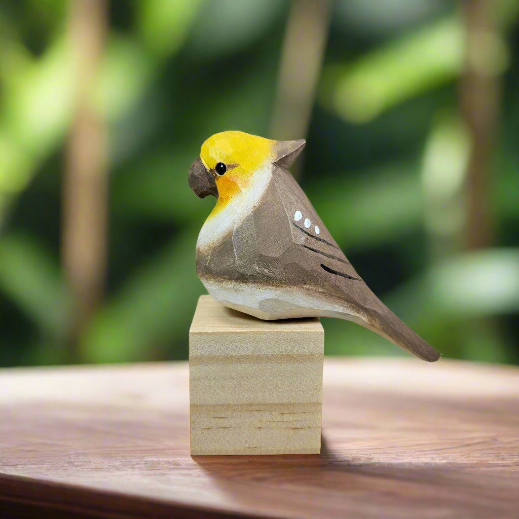 Cockatiel Bird Figurines Hand Carved Painted Wooden