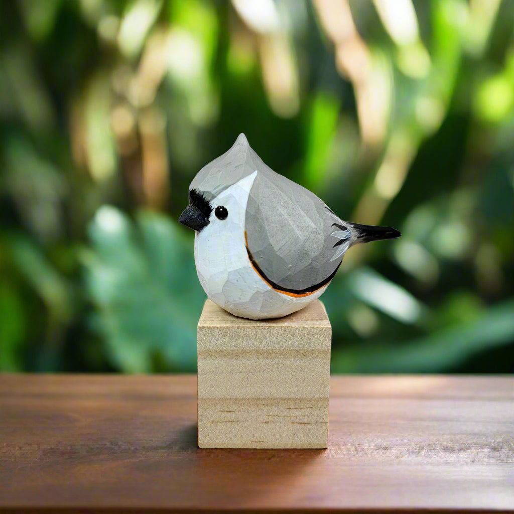 Tufted Titmouse Figurines Hand Carved Painted Wooden