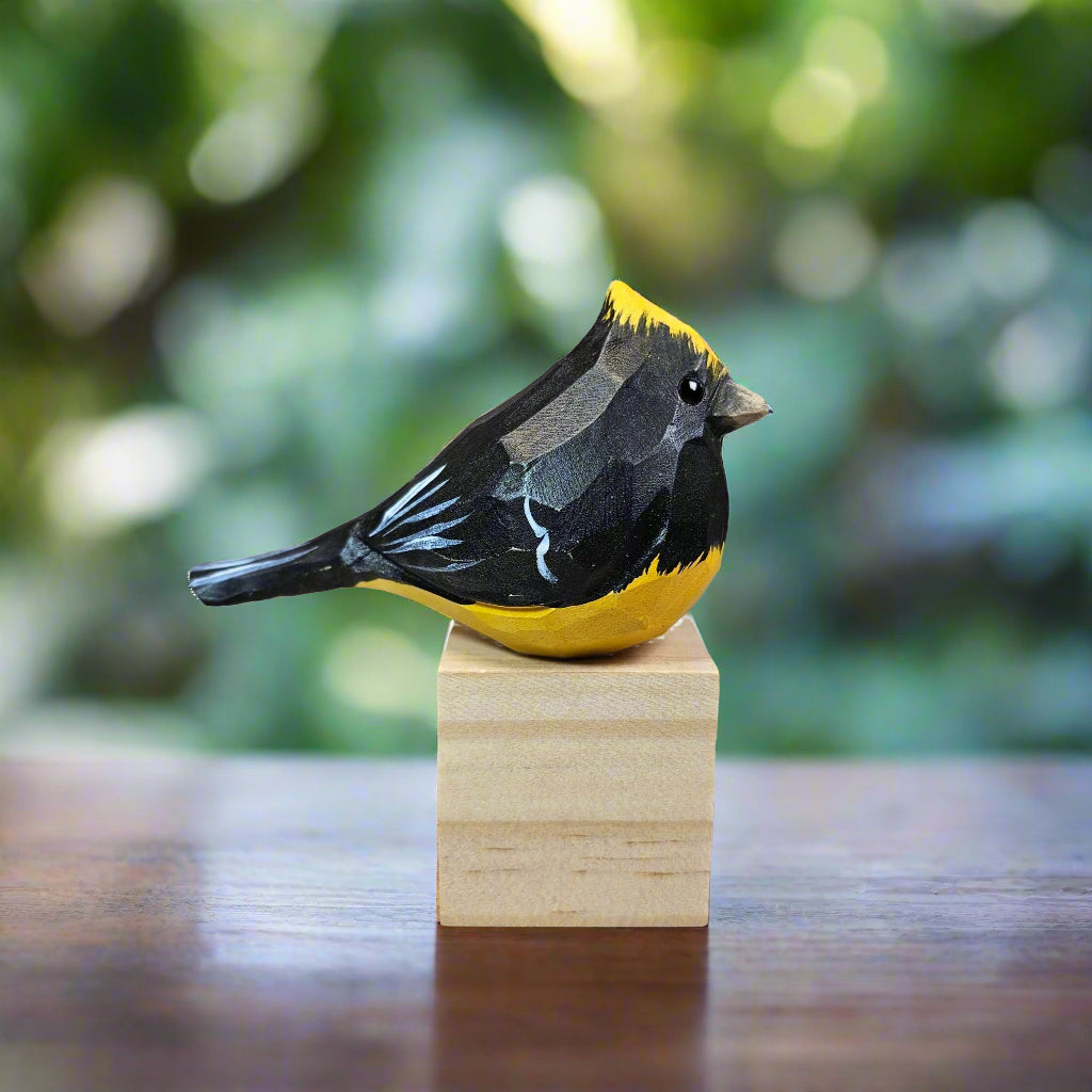 Sultan tit Bird Figurines Hand Carved Painted Wooden