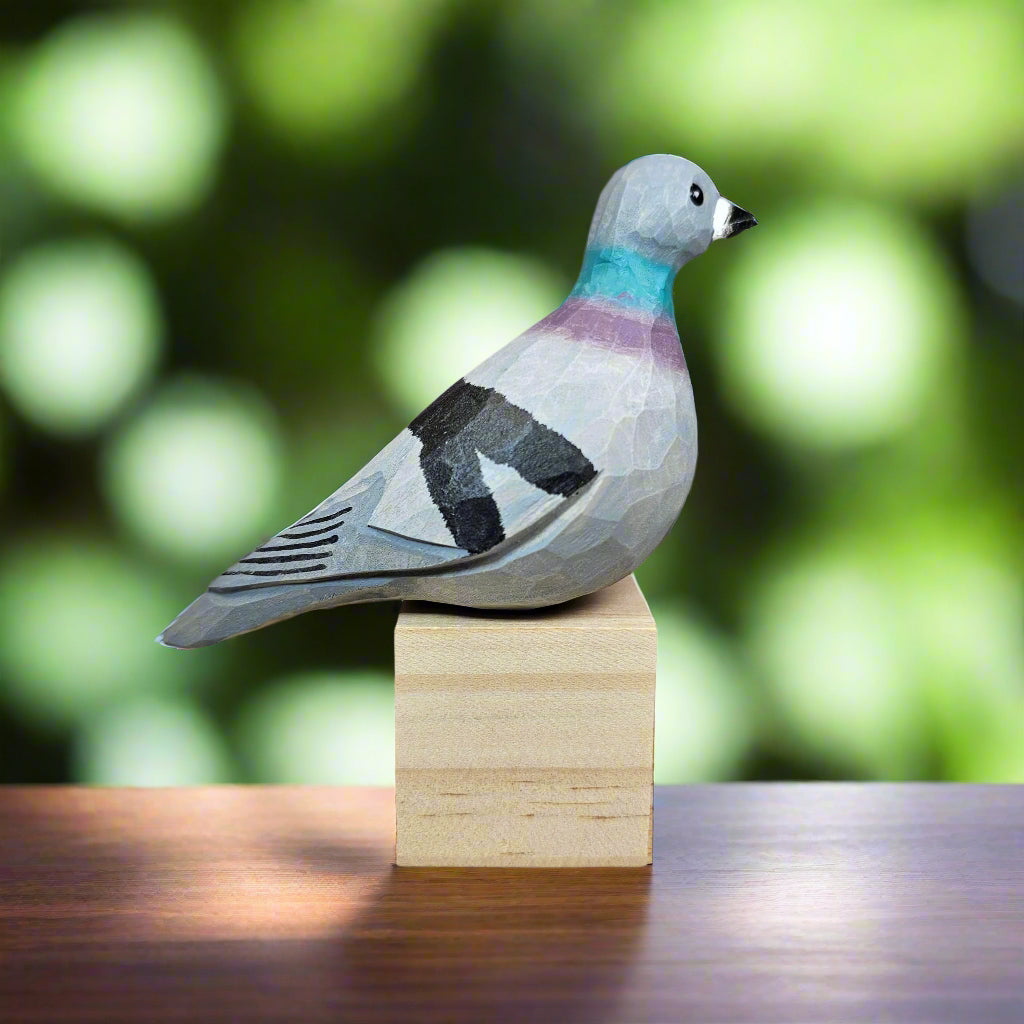 Pigeons Sculpted Hand Painted Bird Wood Figurines
