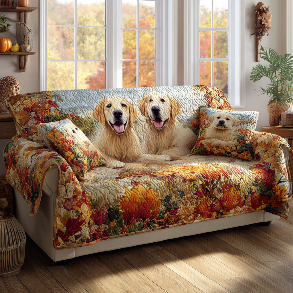 Autumn Golden Retriever Quilted Sofa Cover NCU0HH982