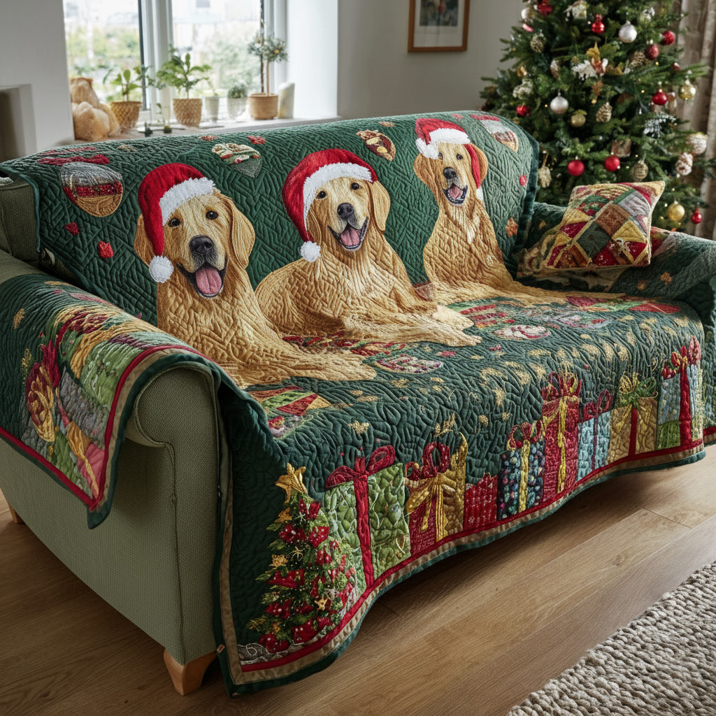 Festive Golden Retriever Quilted Sofa Cover NCU0HH976