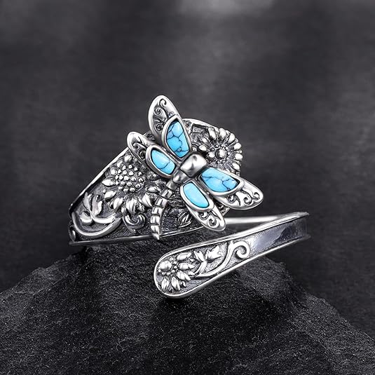 💙Turquoise Dragonfly Sunflower Spoon Ring💍