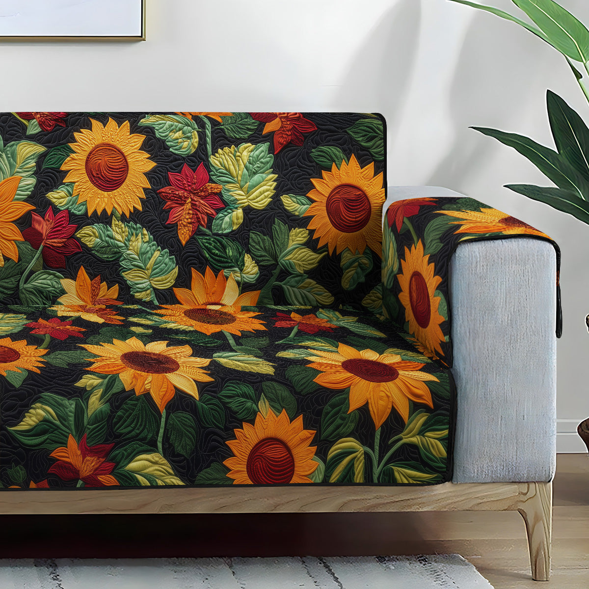 Radiant Sunflower Fields Quilted Sofa Cover NCU0PT1615