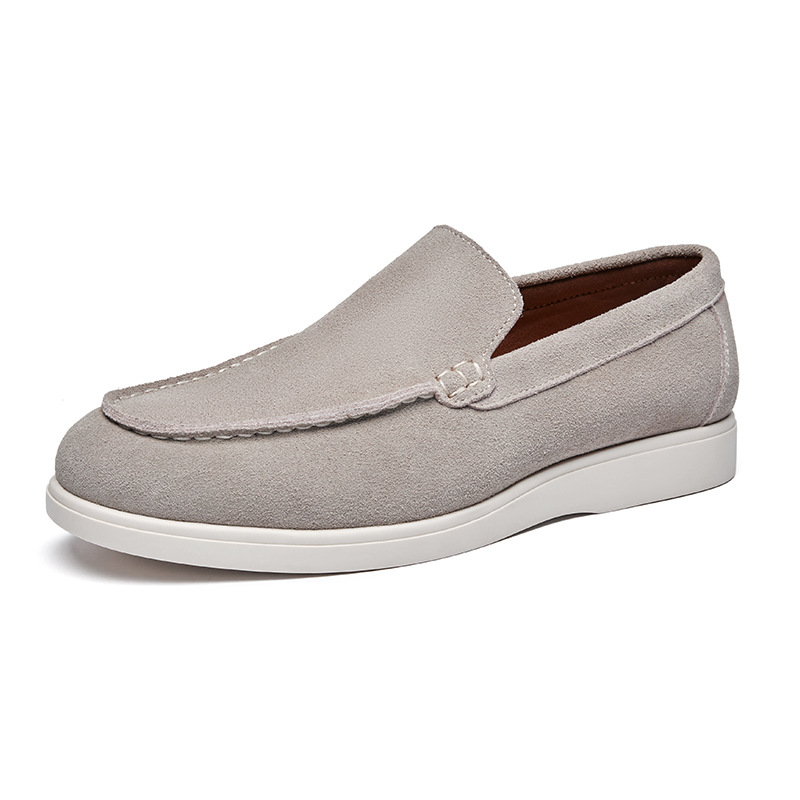 Slip-on casual men's shoes, British style genuine leather frosted loafers, men's lazy loafers