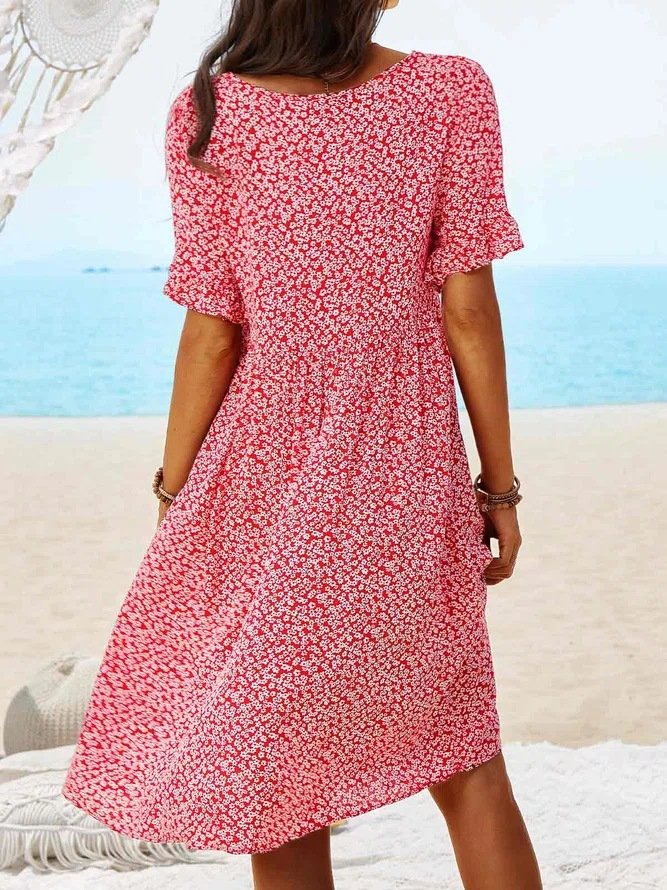 Women's Short Sleeve Floral Long Dress
