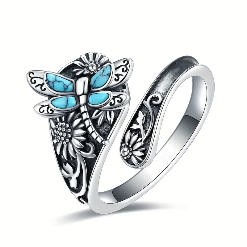 💙Turquoise Dragonfly Sunflower Spoon Ring💍