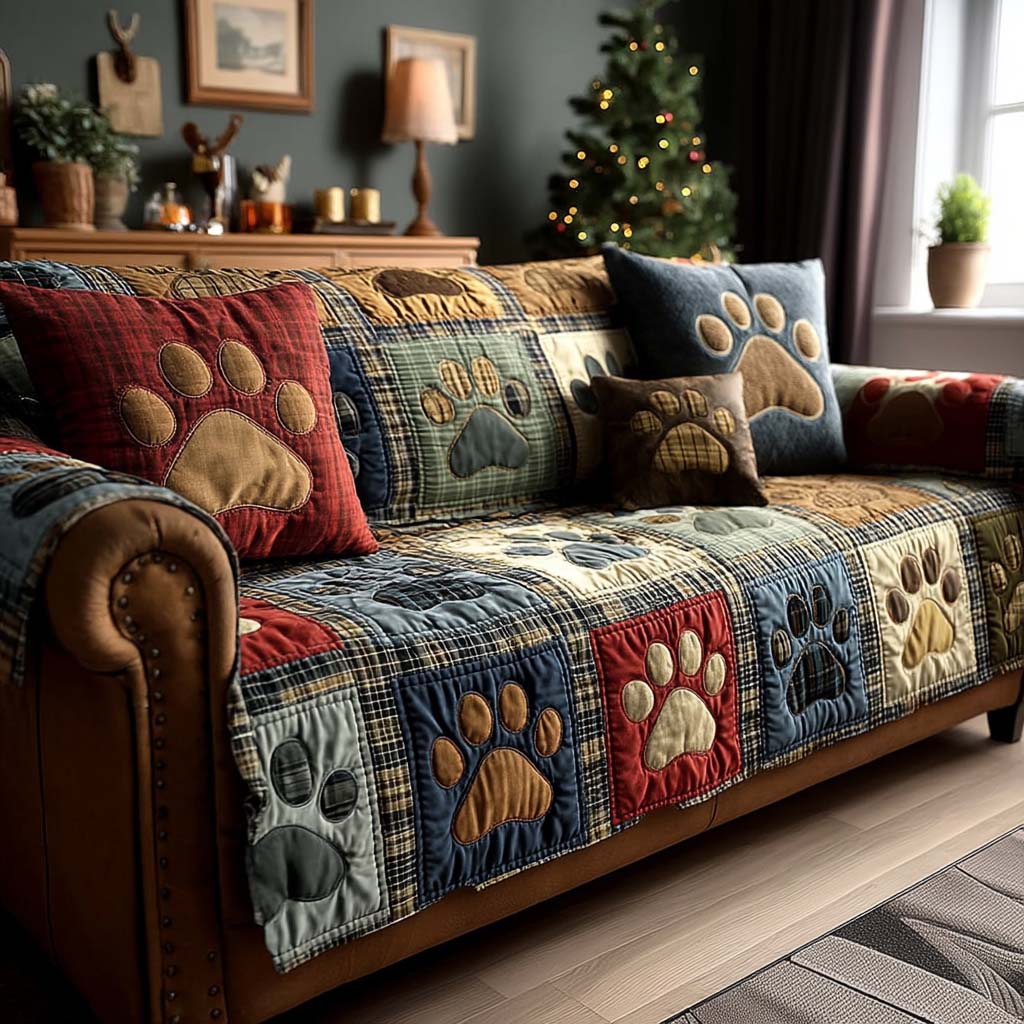Paw Print Joy Quilted Sofa Cover NCU0NT11195