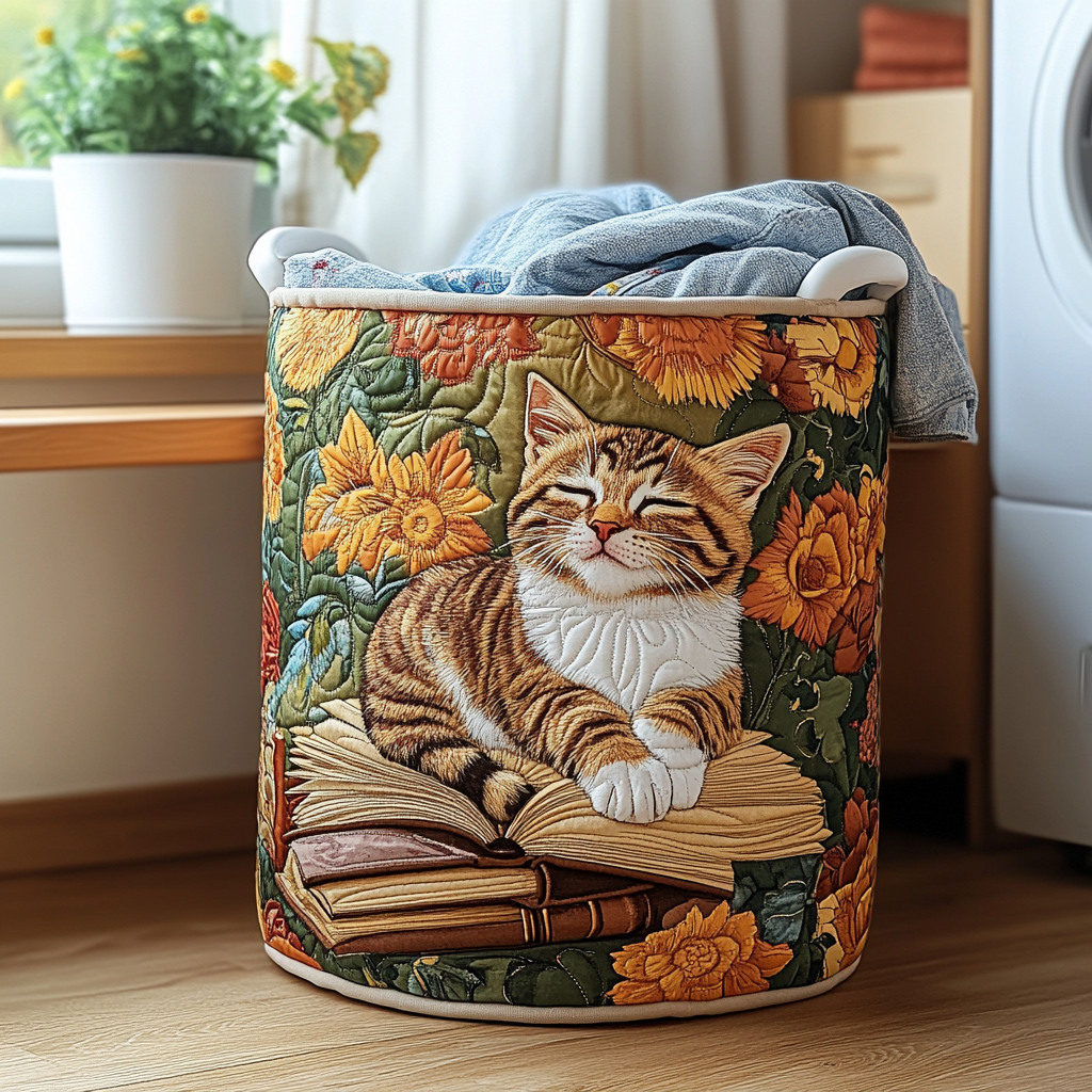 Cat Blossom Quilted Laundry Basket NCU0DDK804