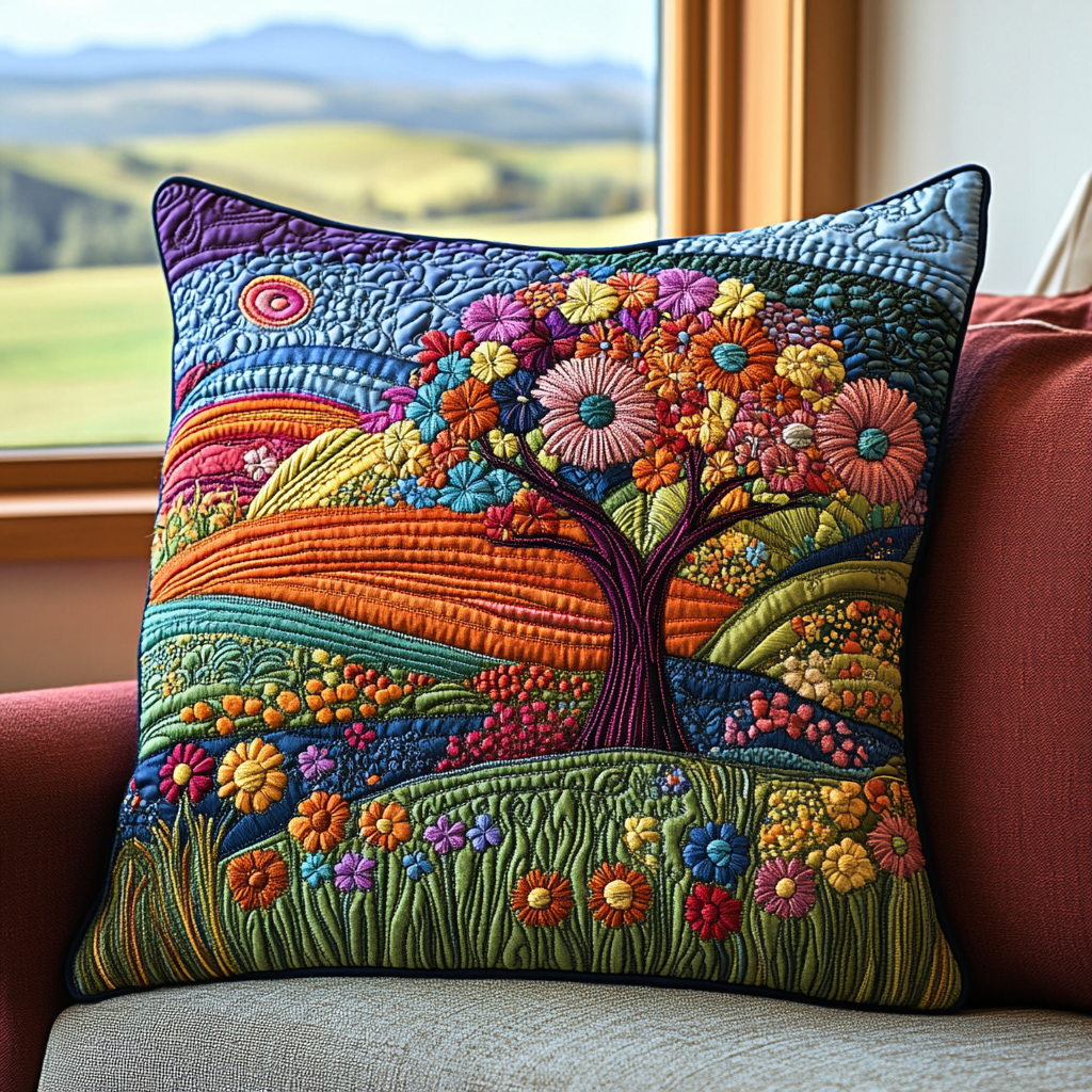 Colorful Tree Serenity Quilted Pillow Case NCU0DV4063