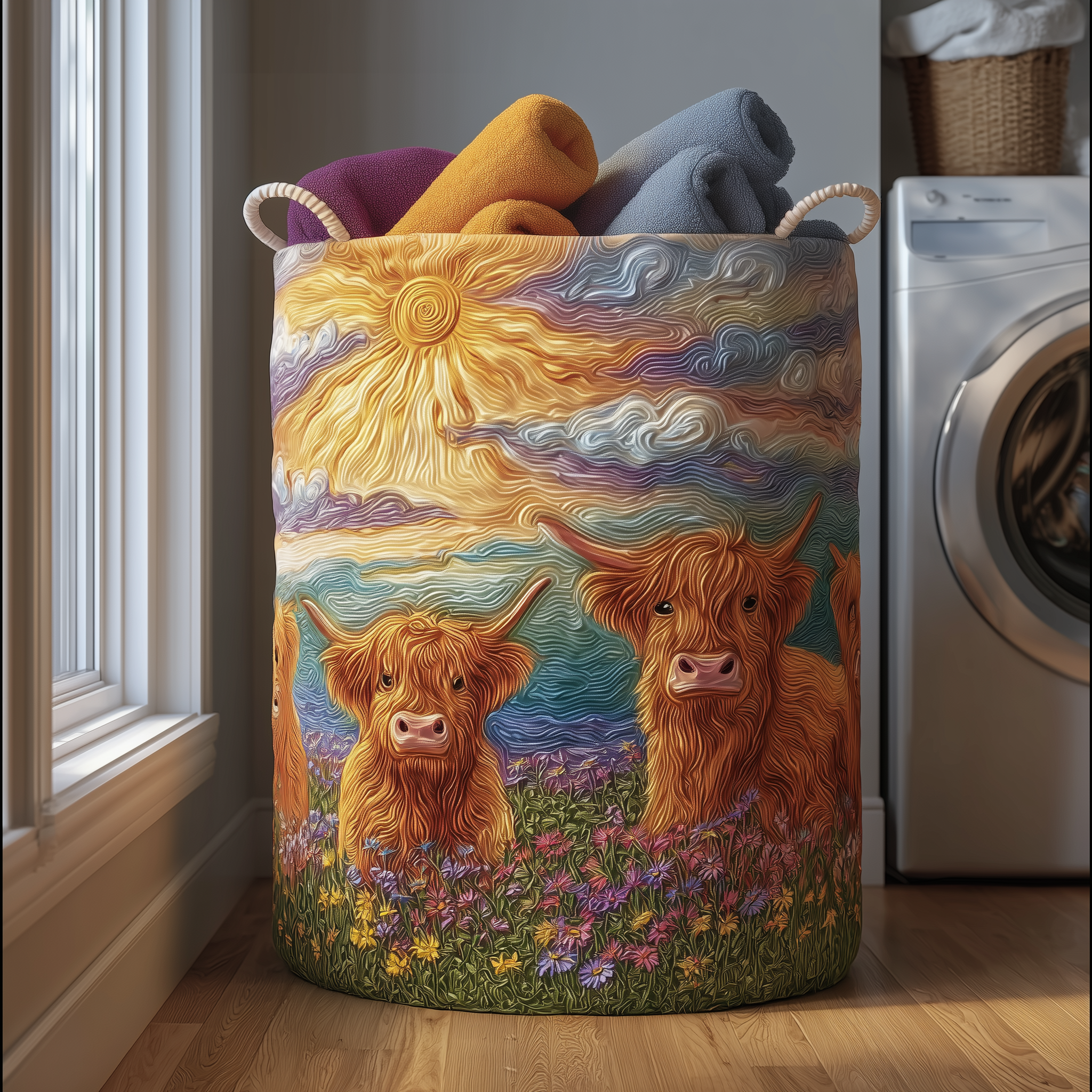 Floral Cow Quilted Laundry Basket NCU0TH2940