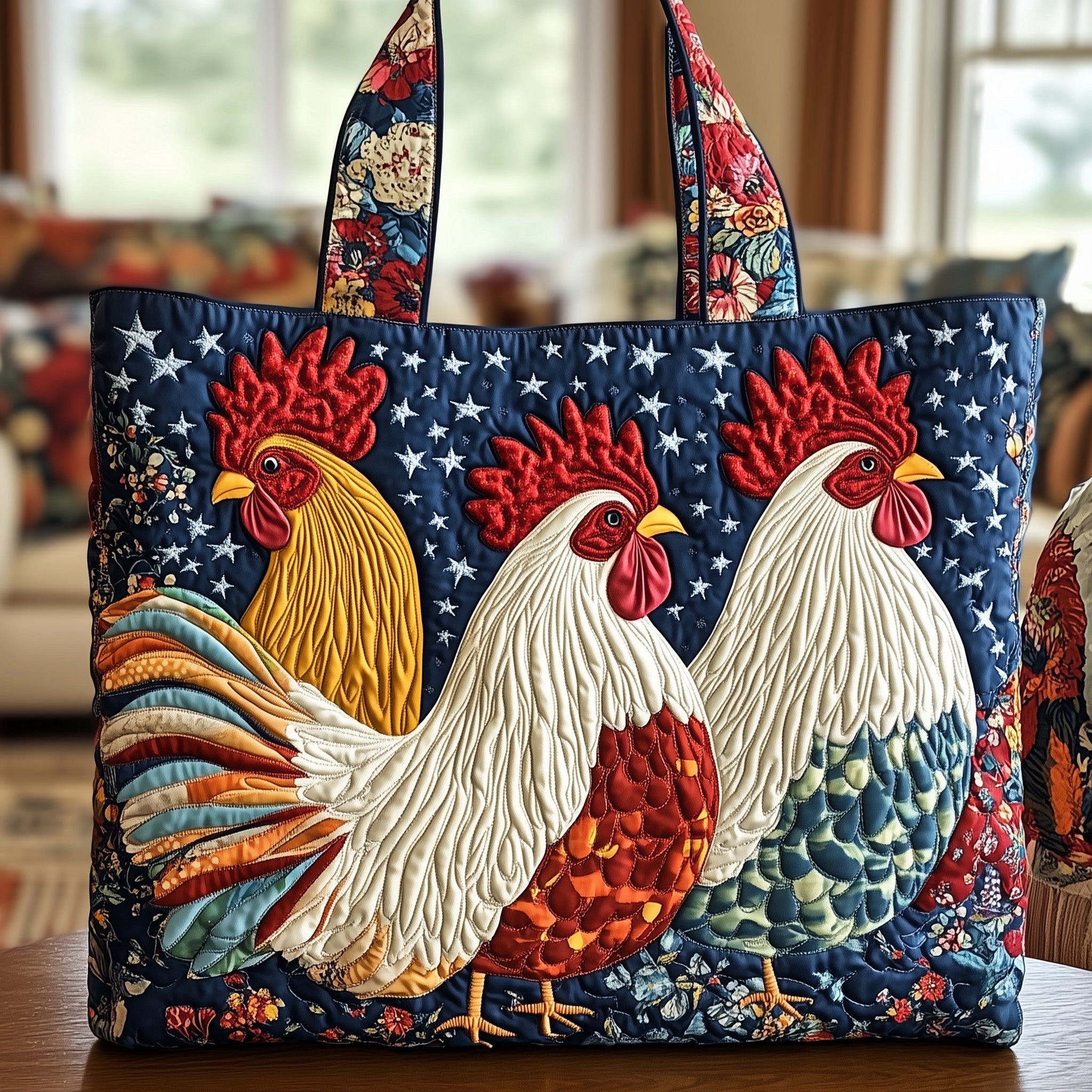 Patriotic Roosters Quilted Tote Bag GFTONL4921
