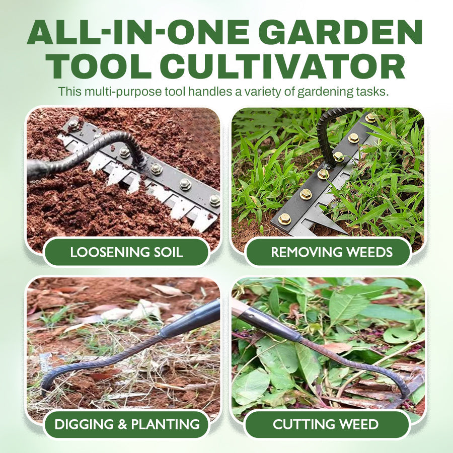 🌟Hot Sale! 🍃Multi-Tine Carbon Steel Garden Cultivator Rake – 5/6/7/8 Teeth Options Available