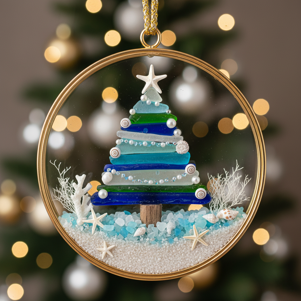 🌊✨Sea Glass Christmas Tree Ornament – Handmade Coastal Holiday Decor